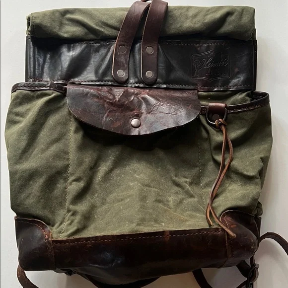 HEIMIE’S MADE Army Surplus Olive Waxed Canvas & Leather Men's Roll Top Backpack - Picture 3 of 6